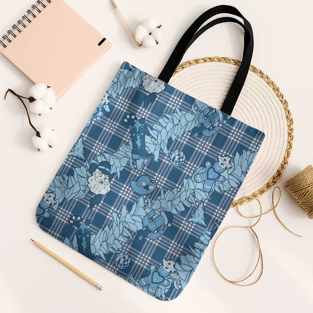 Blue Palaka Hawaii Cowboy Christmas Tote Bag Paniolo Mix Maile Lei LT7 Black Strap One Size Blue - Polynesian Pride
