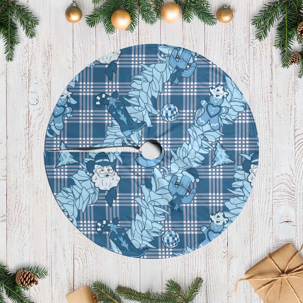 Blue Palaka Hawaii Cowboy Christmas Tree Skirt Paniolo Mix Maile Lei LT7 Casual Blue - Polynesian Pride