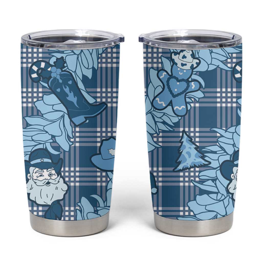 Blue Palaka Hawaii Cowboy Christmas Tumbler Cup Paniolo Mix Maile Lei LT7 Blue - Polynesian Pride