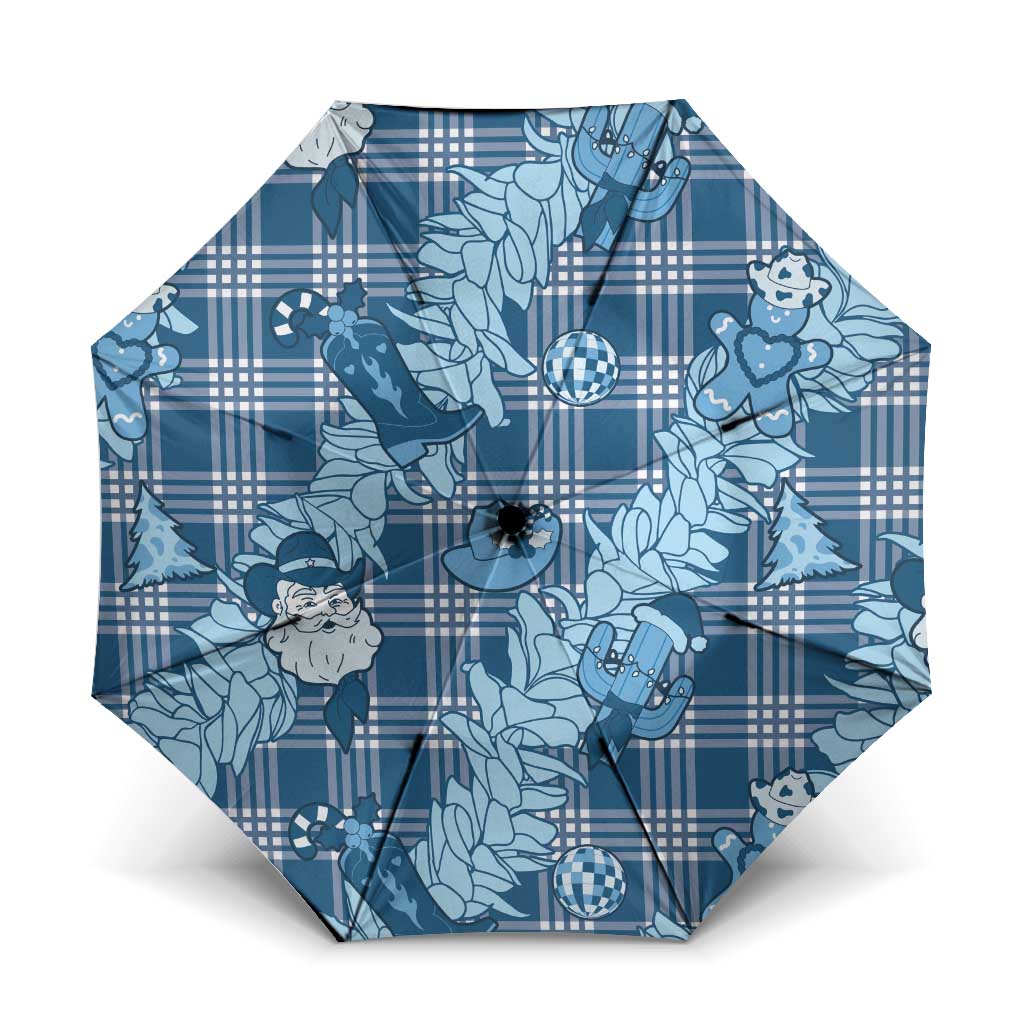 Blue Palaka Hawaii Cowboy Christmas Umbrella Paniolo Mix Maile Lei LT7 One Size Folded 11.42 inch Opened Diameter 37.4 inch Blue - Polynesian Pride