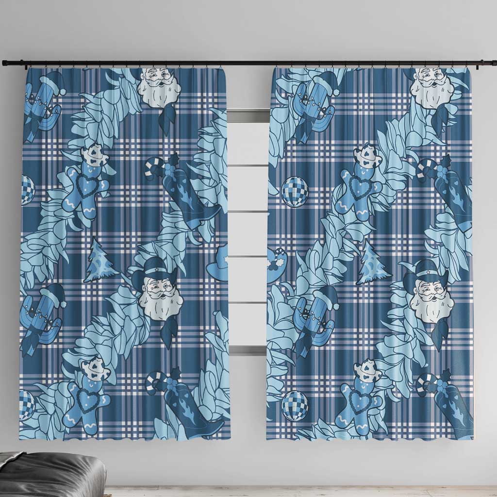 Blue Palaka Hawaii Cowboy Christmas Window Curtain Paniolo Mix Maile Lei LT7 With Hooks Blue - Polynesian Pride