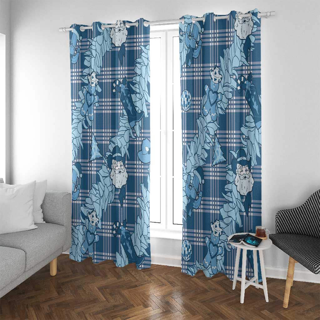 Blue Palaka Hawaii Cowboy Christmas Window Curtain Paniolo Mix Maile Lei LT7 With Grommets Blue - Polynesian Pride