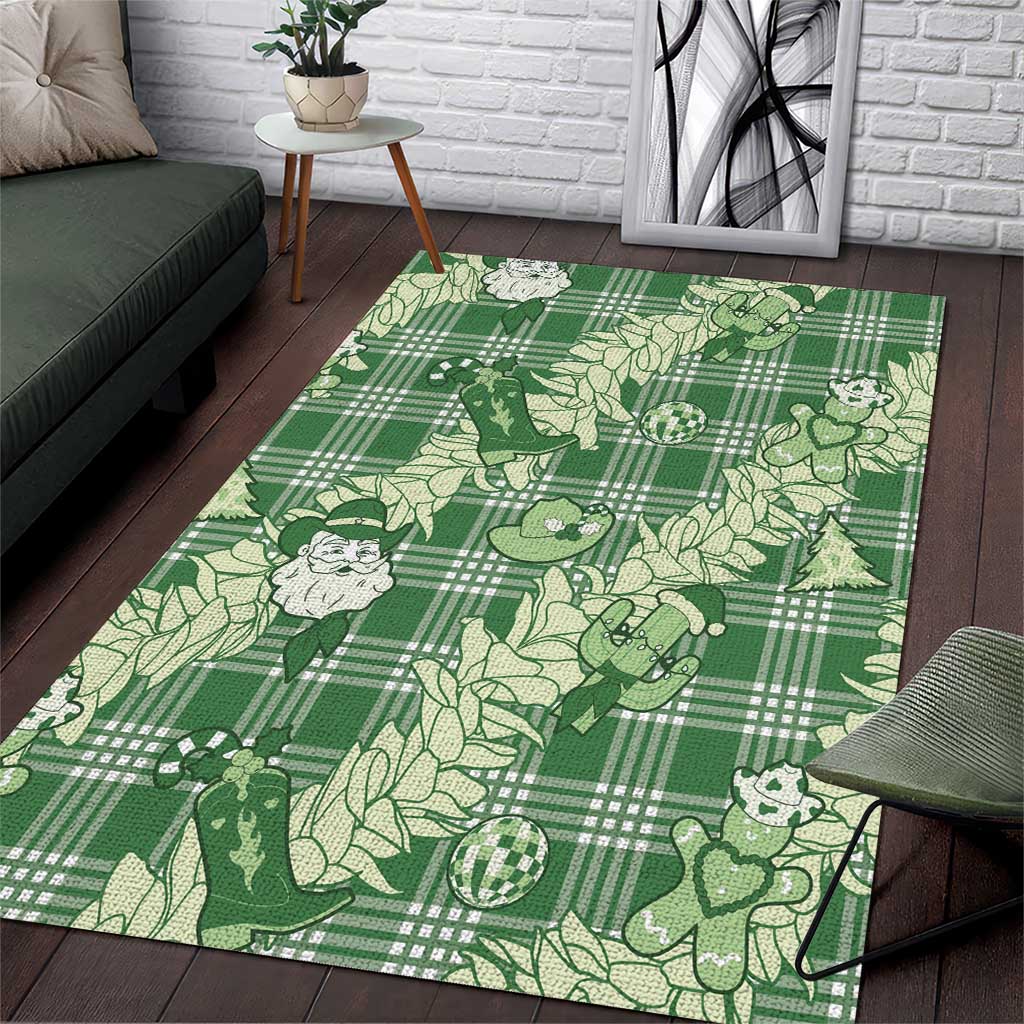 Green Palaka Hawaii Cowboy Christmas Area Rug Paniolo Mix Maile Lei LT7 Green - Polynesian Pride