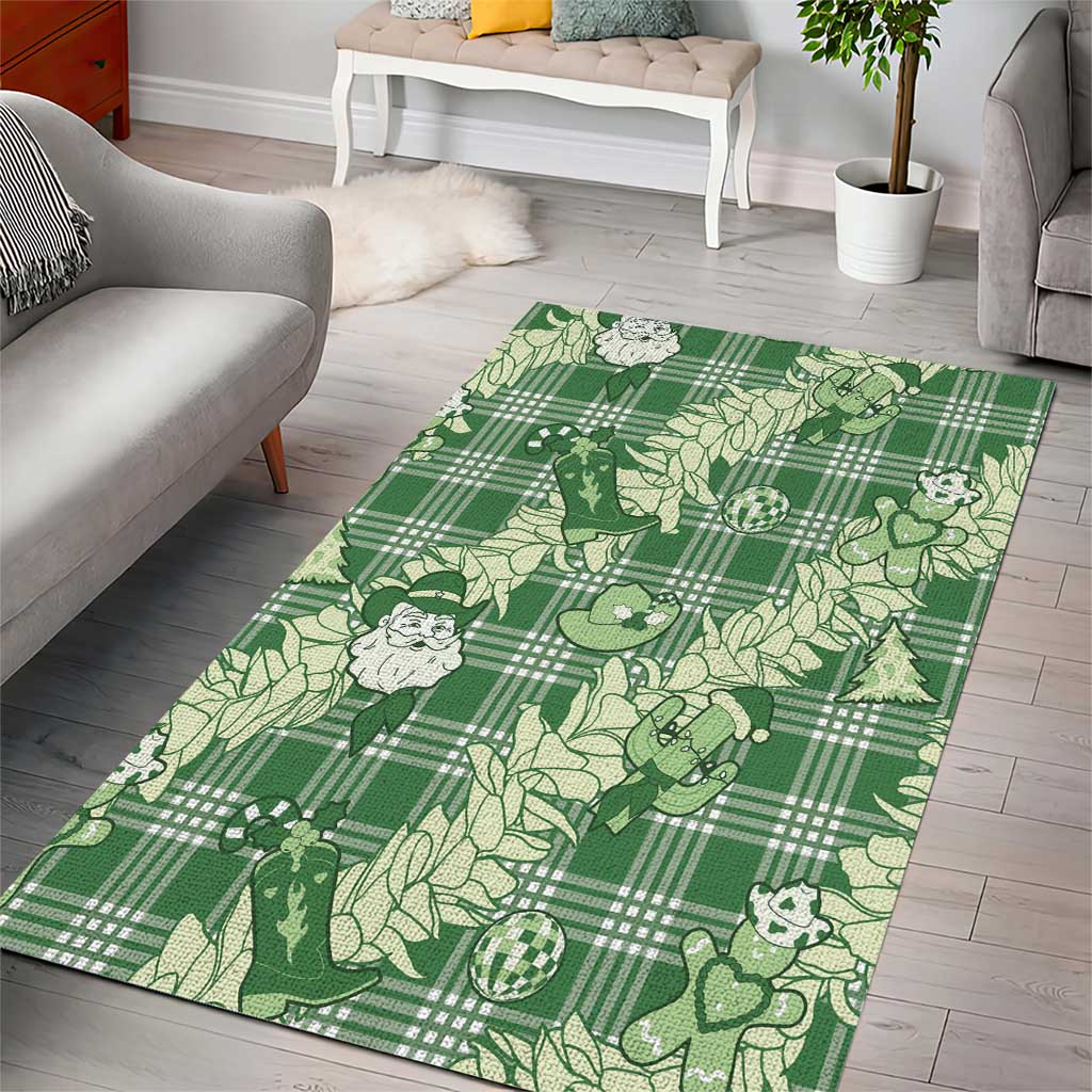 Green Palaka Hawaii Cowboy Christmas Area Rug Paniolo Mix Maile Lei LT7 - Polynesian Pride