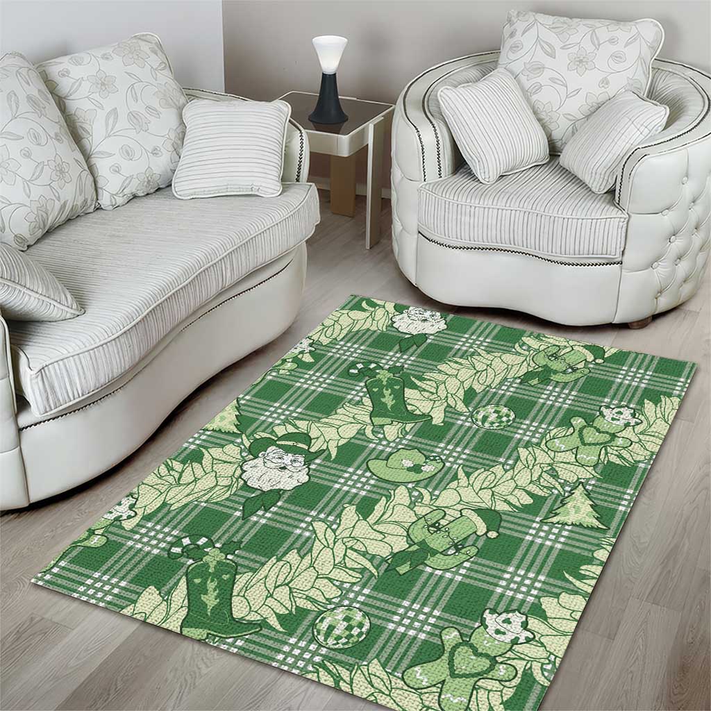 Green Palaka Hawaii Cowboy Christmas Area Rug Paniolo Mix Maile Lei LT7 - Polynesian Pride