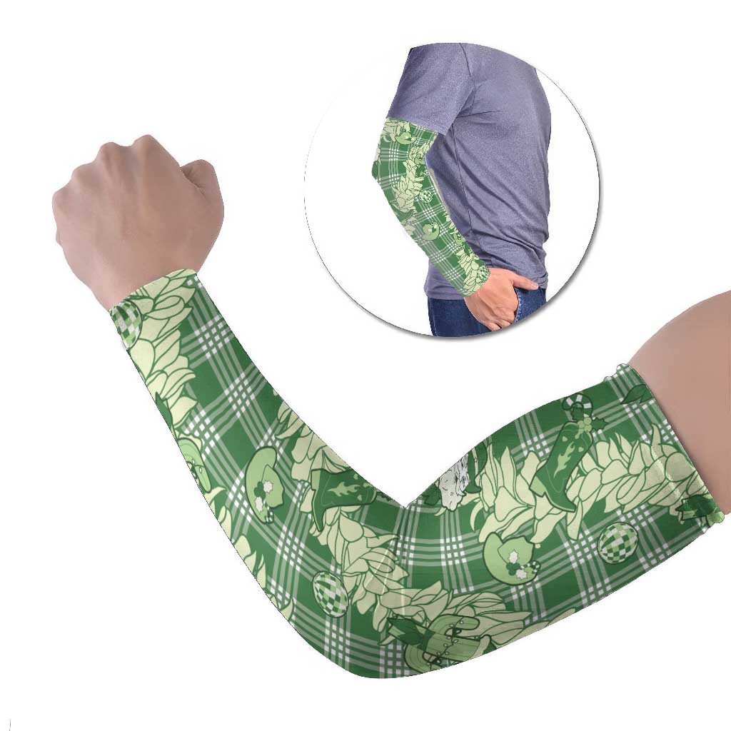 Green Palaka Hawaii Cowboy Christmas Arm Sleeves Paniolo Mix Maile Lei LT7 Set of 2 Green - Polynesian Pride