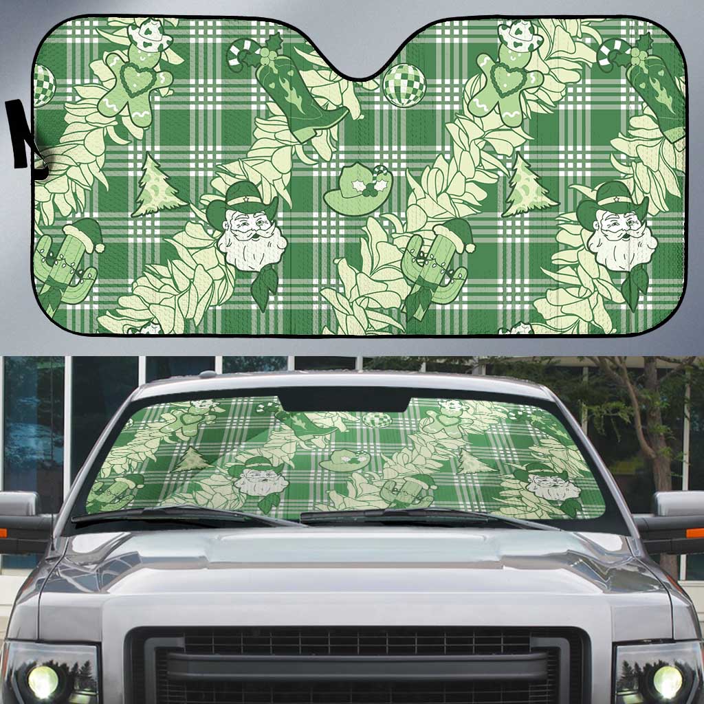 Green Palaka Hawaii Cowboy Christmas Auto Sun Shade Paniolo Mix Maile Lei LT7 Green - Polynesian Pride