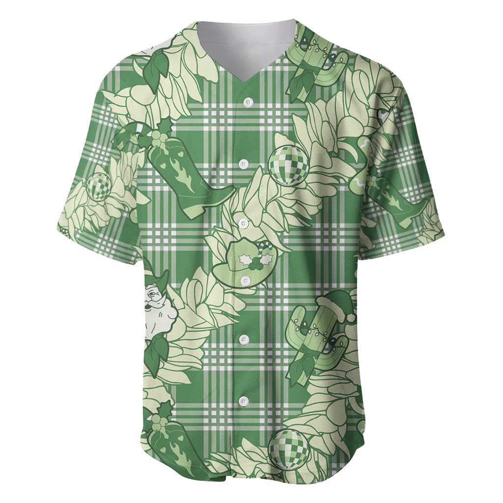 Green Palaka Hawaii Cowboy Christmas Baseball Jersey Paniolo Mix Maile Lei LT7 Green - Polynesian Pride