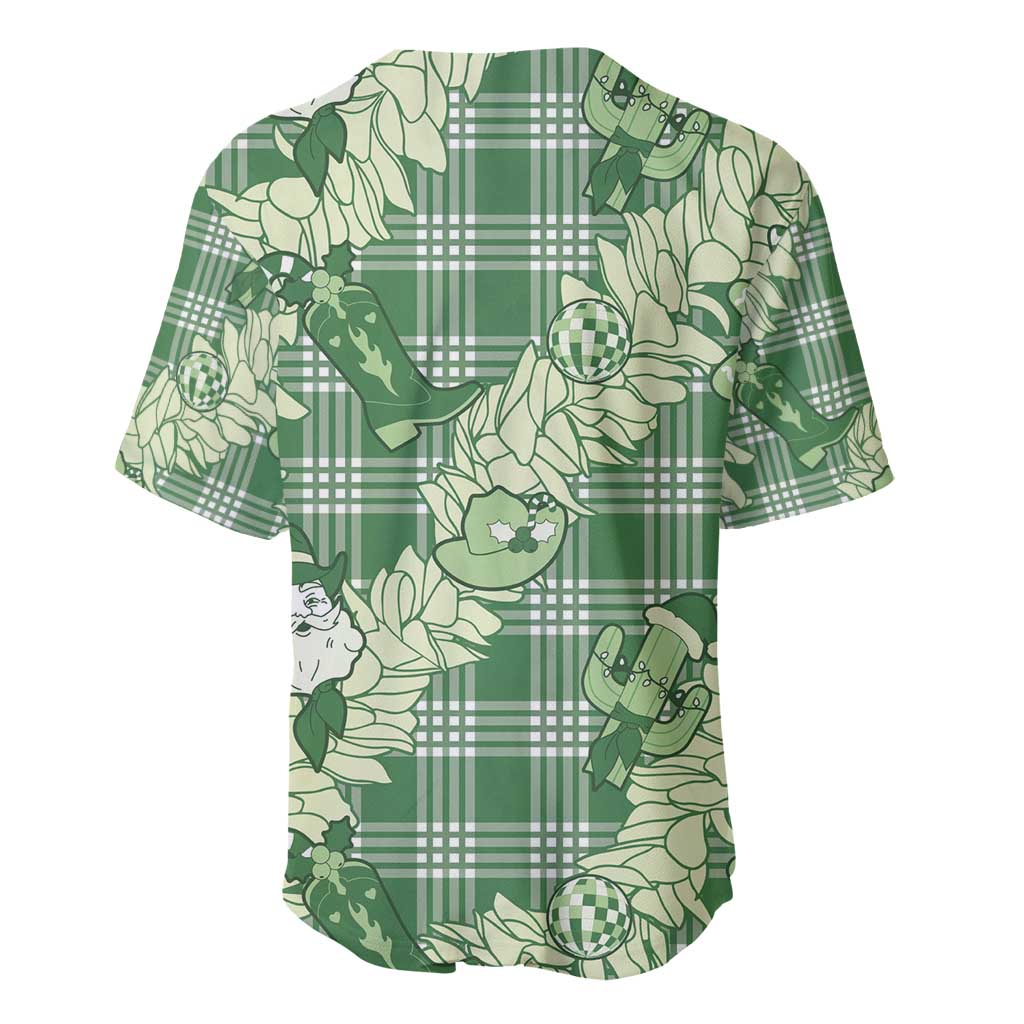 Green Palaka Hawaii Cowboy Christmas Baseball Jersey Paniolo Mix Maile Lei LT7 - Polynesian Pride