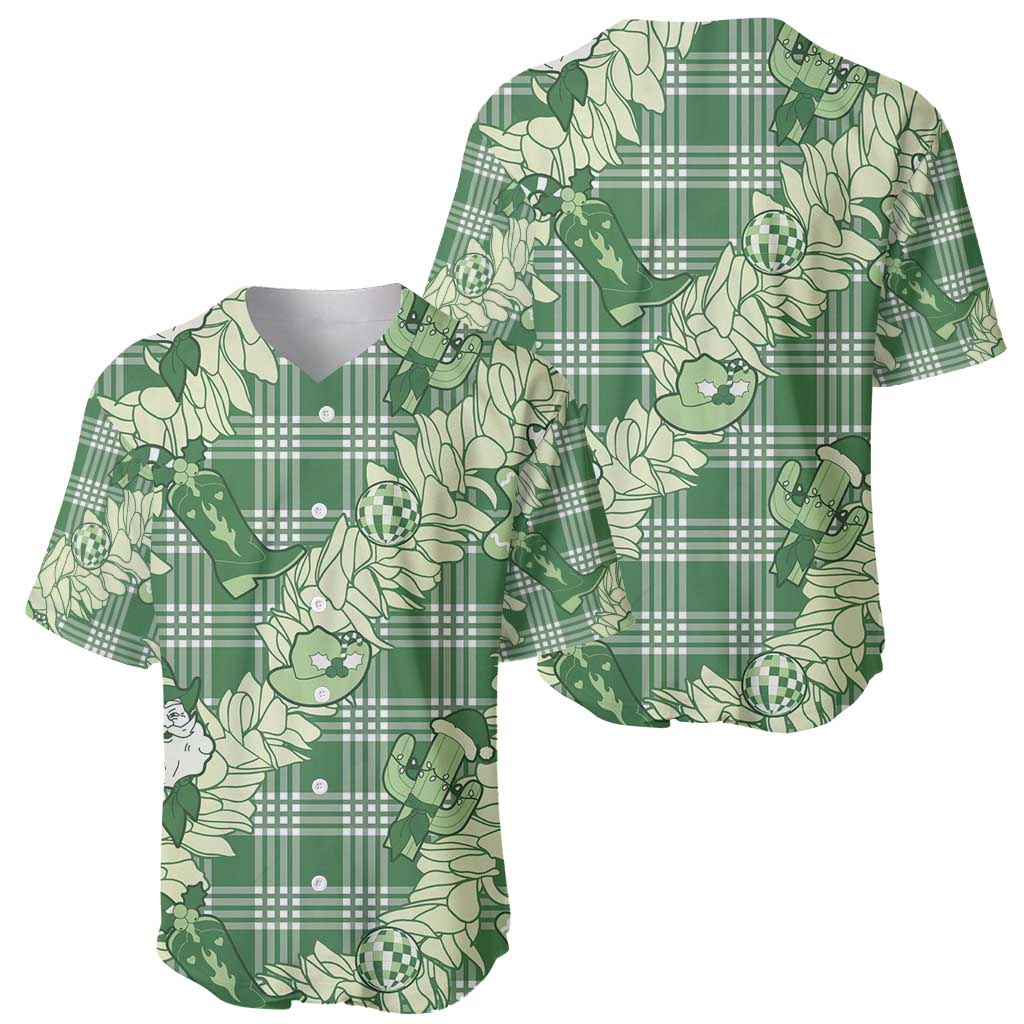 Green Palaka Hawaii Cowboy Christmas Baseball Jersey Paniolo Mix Maile Lei LT7 - Polynesian Pride