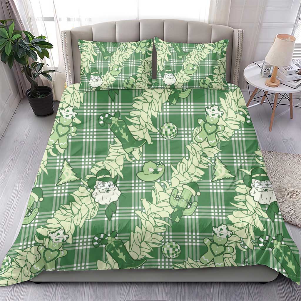 Green Palaka Hawaii Cowboy Christmas Bedding Set Paniolo Mix Maile Lei LT7 - Polynesian Pride