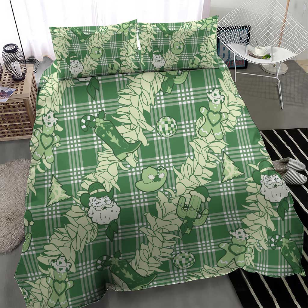 Green Palaka Hawaii Cowboy Christmas Bedding Set Paniolo Mix Maile Lei LT7 - Polynesian Pride