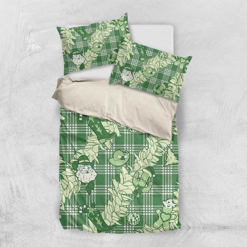 Green Palaka Hawaii Cowboy Christmas Bedding Set Paniolo Mix Maile Lei LT7 US Twin 172cm x 218cm Green - Polynesian Pride