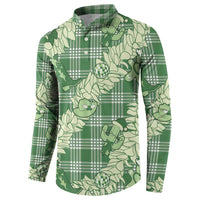 Green Palaka Hawaii Cowboy Christmas Button Sweatshirt Paniolo Mix Maile Lei LT7 - Polynesian Pride