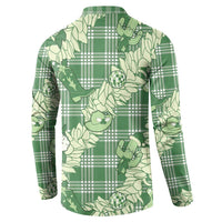 Green Palaka Hawaii Cowboy Christmas Button Sweatshirt Paniolo Mix Maile Lei LT7 - Polynesian Pride