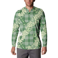 Green Palaka Hawaii Cowboy Christmas Button Sweatshirt Paniolo Mix Maile Lei LT7 - Polynesian Pride