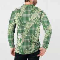 Green Palaka Hawaii Cowboy Christmas Button Sweatshirt Paniolo Mix Maile Lei LT7 - Polynesian Pride