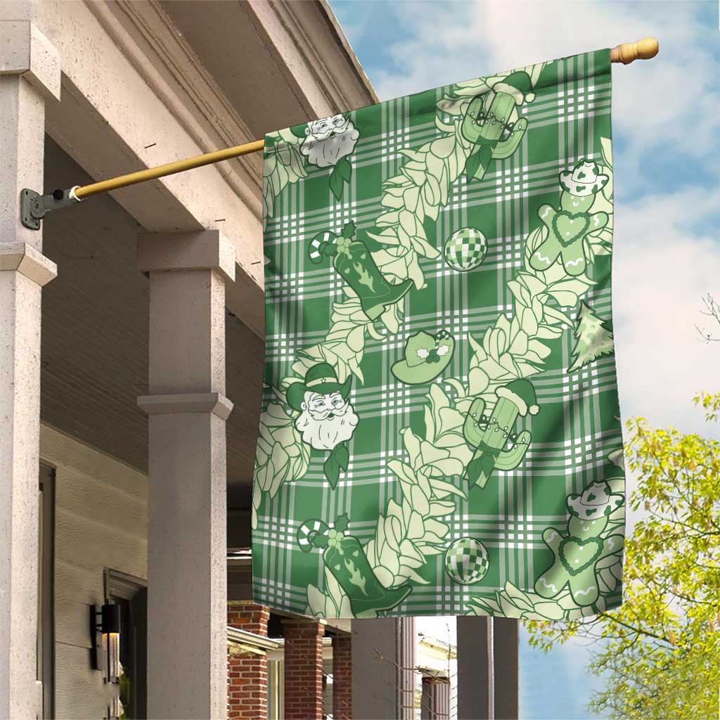 Green Palaka Hawaii Cowboy Christmas Garden Flag Paniolo Mix Maile Lei LT7 House Flag Green - Polynesian Pride
