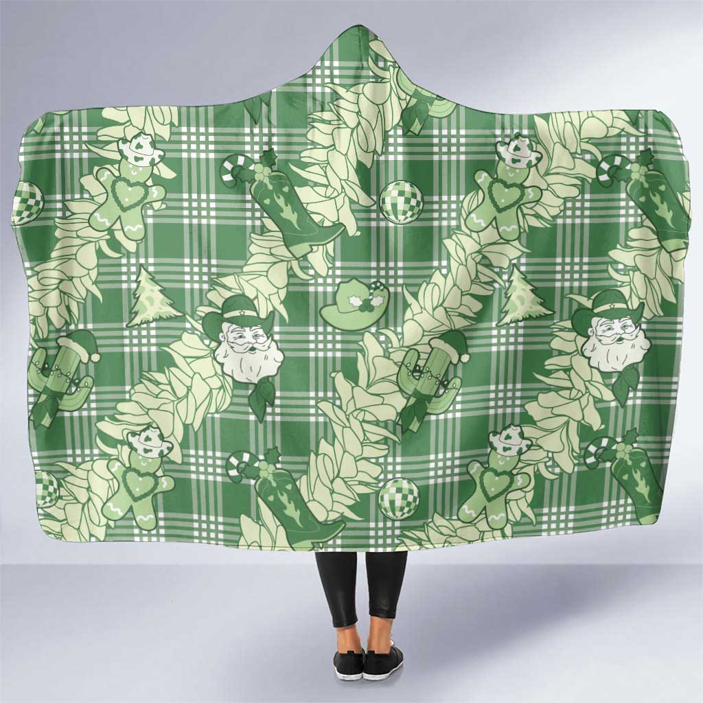 Green Palaka Hawaii Cowboy Christmas Hooded Blanket Paniolo Mix Maile Lei LT7 One Size Green - Polynesian Pride