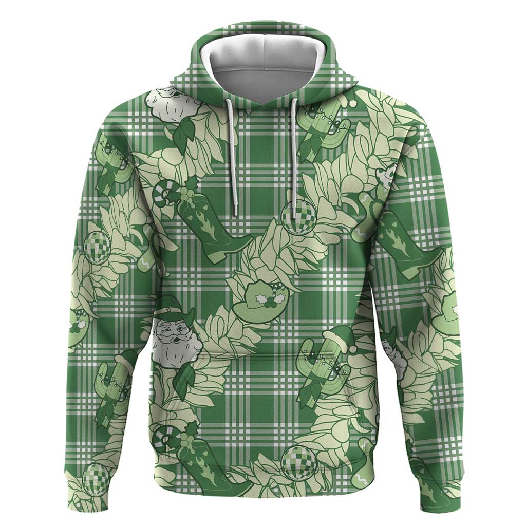 Green Palaka Hawaii Cowboy Christmas Hoodie Paniolo Mix Maile Lei LT7 Pullover Hoodie Green - Polynesian Pride