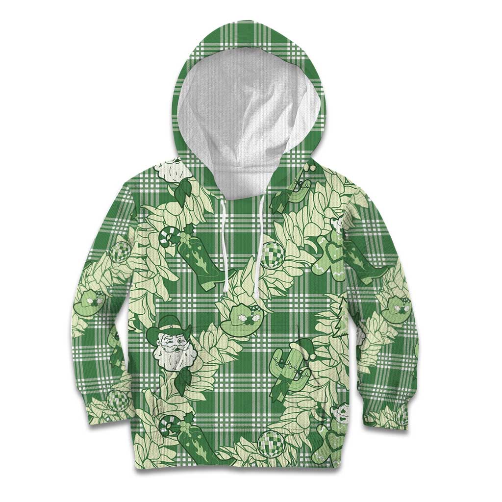 Green Palaka Hawaii Cowboy Christmas Kid Hoodie Paniolo Mix Maile Lei LT7 Hoodie Green - Polynesian Pride