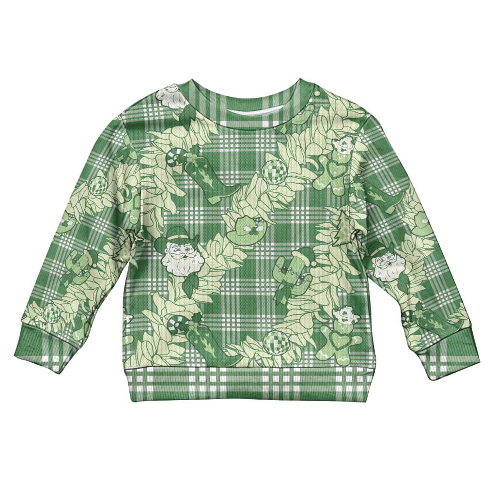 Green Palaka Hawaii Cowboy Christmas Kid Ugly Christmas Sweater Paniolo Mix Maile Lei LT7 Kid Green - Polynesian Pride