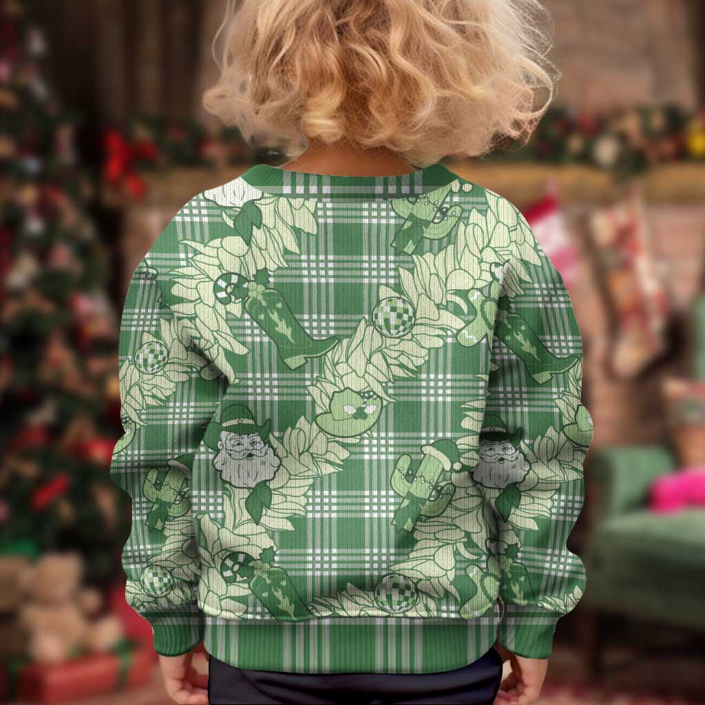 Green Palaka Hawaii Cowboy Christmas Kid Ugly Christmas Sweater Paniolo Mix Maile Lei LT7 - Polynesian Pride