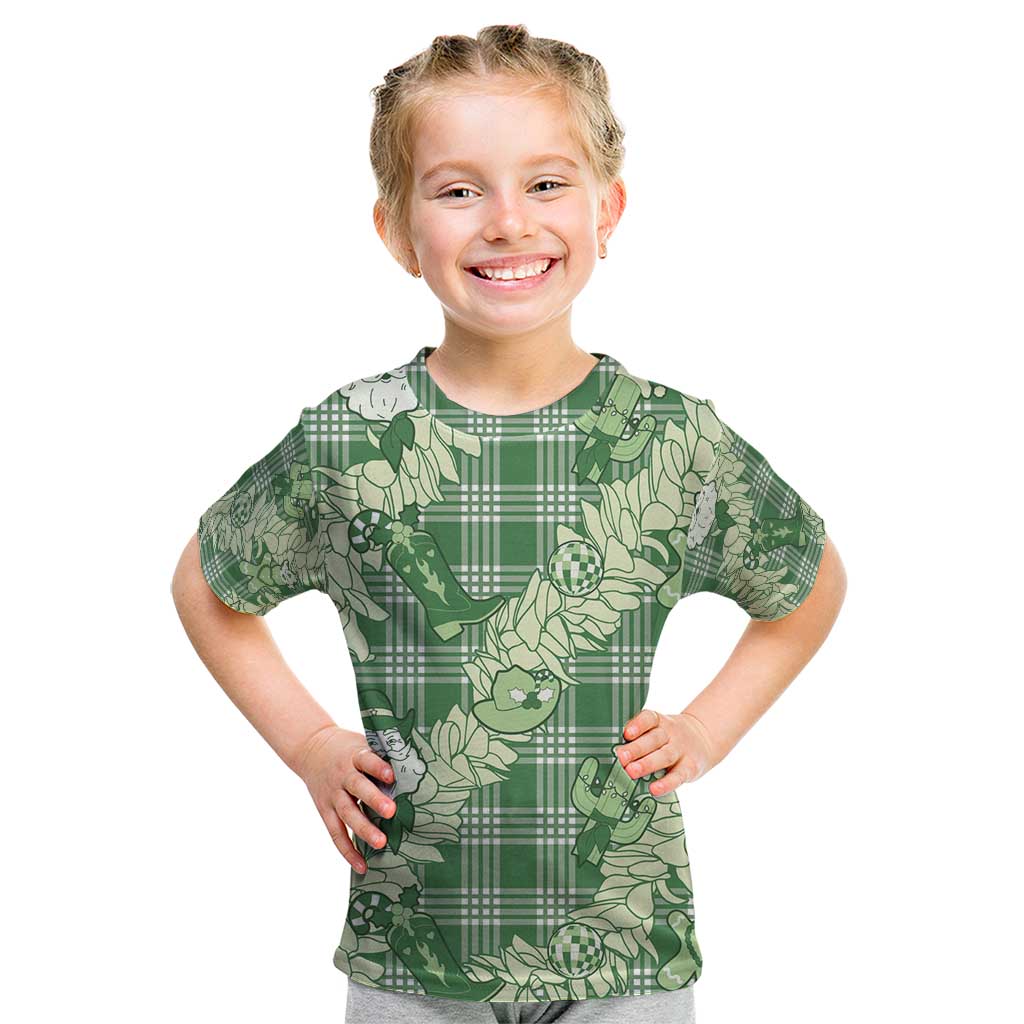 Green Palaka Hawaii Cowboy Christmas Kid T Shirt Paniolo Mix Maile Lei LT7 Green - Polynesian Pride