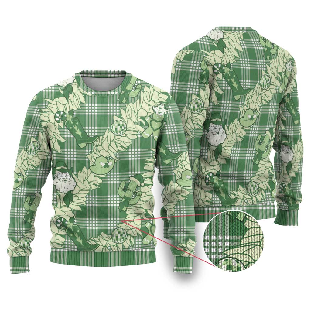Green Palaka Hawaii Cowboy Christmas Ugly Christmas Sweater Paniolo Mix Maile Lei LT7 Green - Polynesian Pride