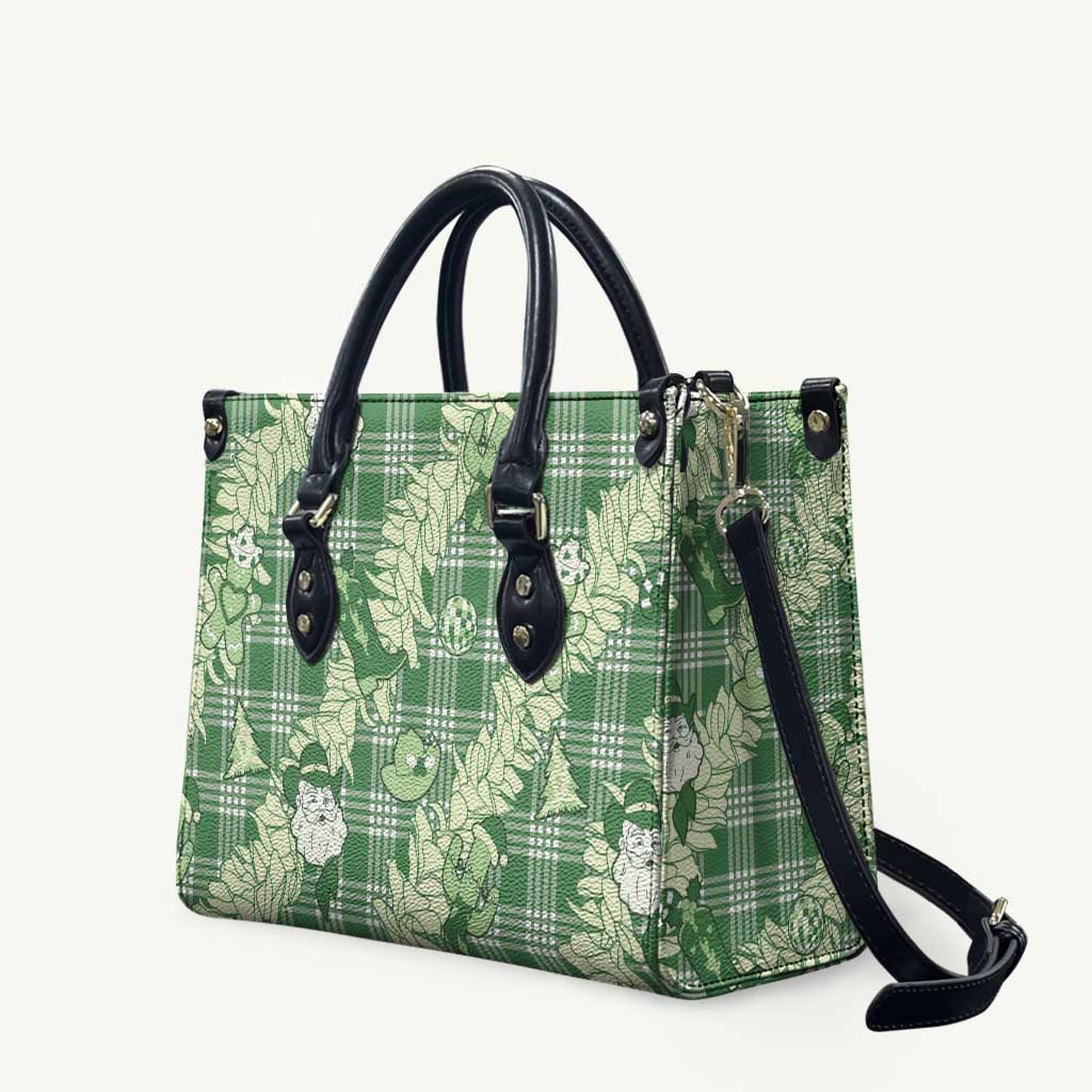 Green Palaka Hawaii Cowboy Christmas Leather Bag Paniolo Mix Maile Lei LT7 Green - Polynesian Pride
