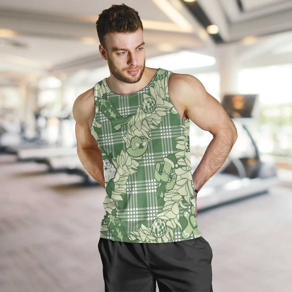 Green Palaka Hawaii Cowboy Christmas Men Tank Top Paniolo Mix Maile Lei LT7 Green - Polynesian Pride