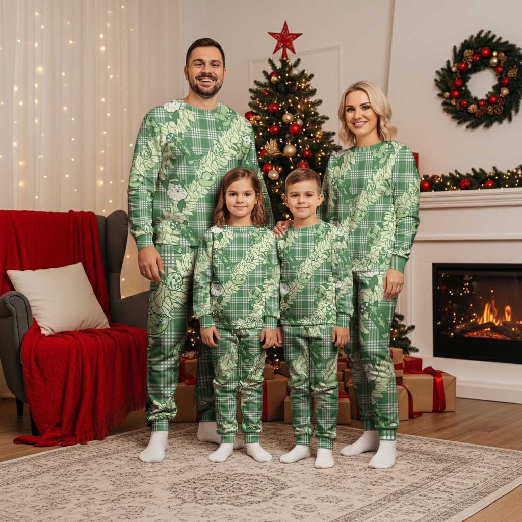 Green Palaka Hawaii Cowboy Christmas Pajama Set Paniolo Mix Maile Lei LT7 - Polynesian Pride