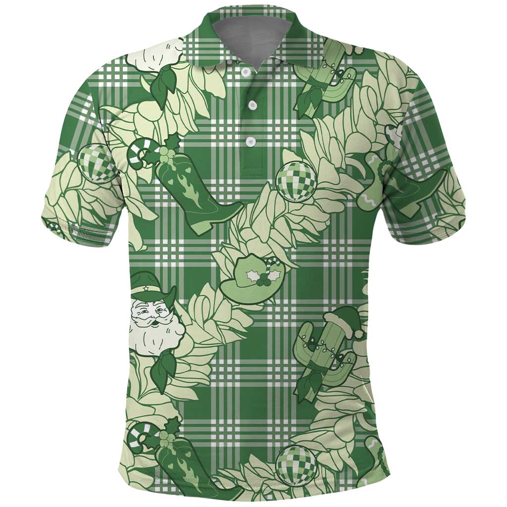 Green Palaka Hawaii Cowboy Christmas Polo Shirt Paniolo Mix Maile Lei LT7 Green - Polynesian Pride