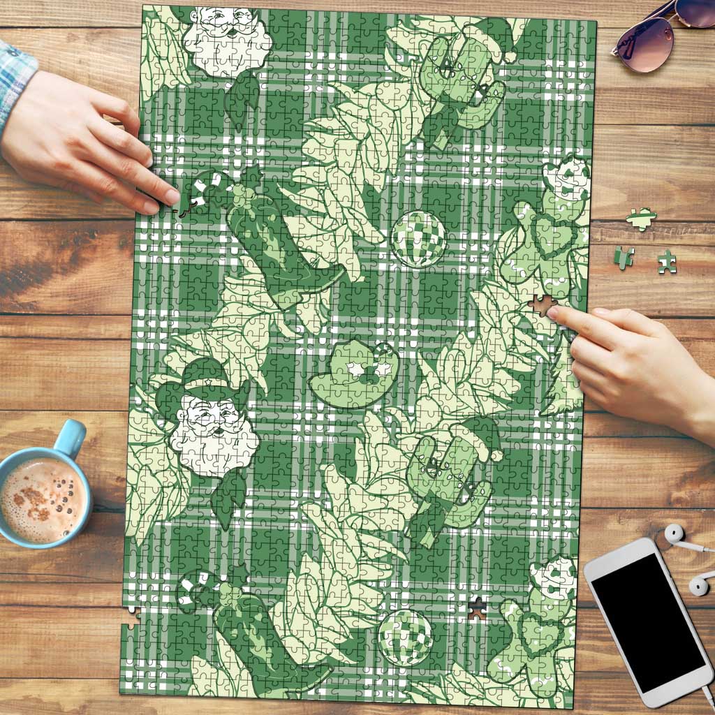 Green Palaka Hawaii Cowboy Christmas Puzzle Paniolo Mix Maile Lei LT7 Green - Polynesian Pride