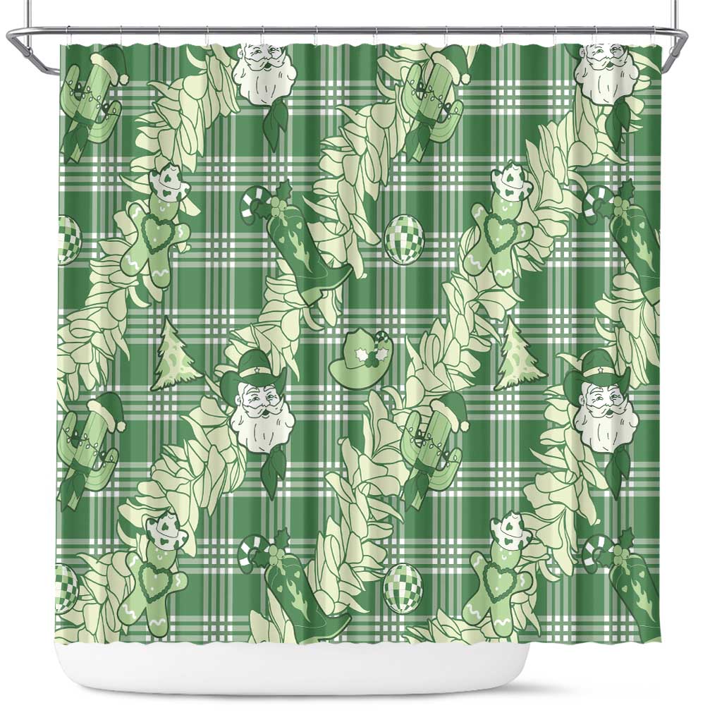 Green Palaka Hawaii Cowboy Christmas Shower Curtain Paniolo Mix Maile Lei LT7 Green - Polynesian Pride
