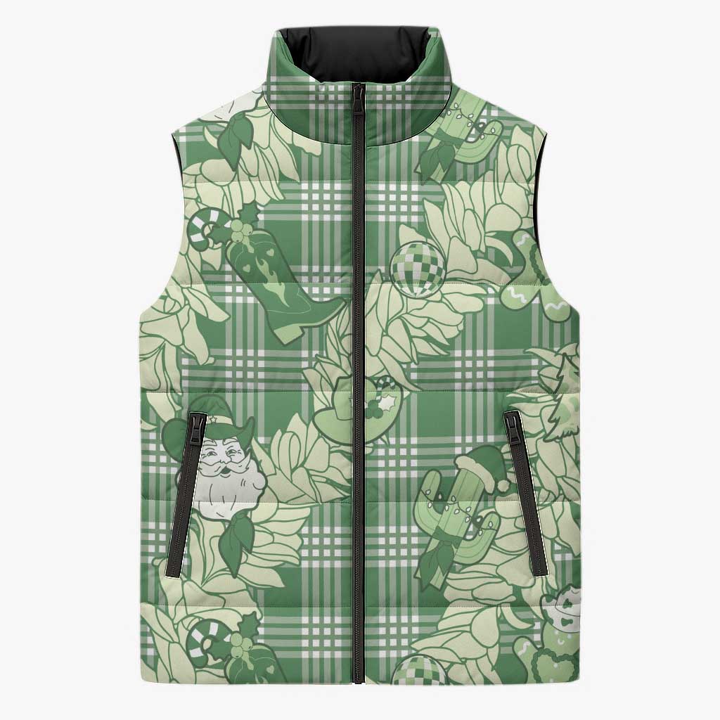Green Palaka Hawaii Cowboy Christmas Sleeveless Puffer Jacket Paniolo Mix Maile Lei LT7 Unisex Green - Polynesian Pride
