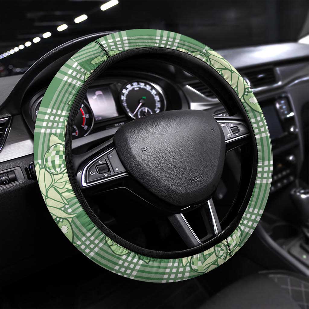 Green Palaka Hawaii Cowboy Christmas Steering Wheel Cover Paniolo Mix Maile Lei LT7 Universal Fit Green - Polynesian Pride