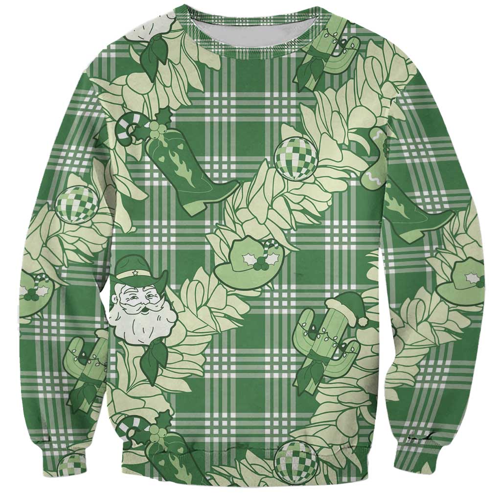 Green Palaka Hawaii Cowboy Christmas Sweatshirt Paniolo Mix Maile Lei LT7 Unisex Green - Polynesian Pride