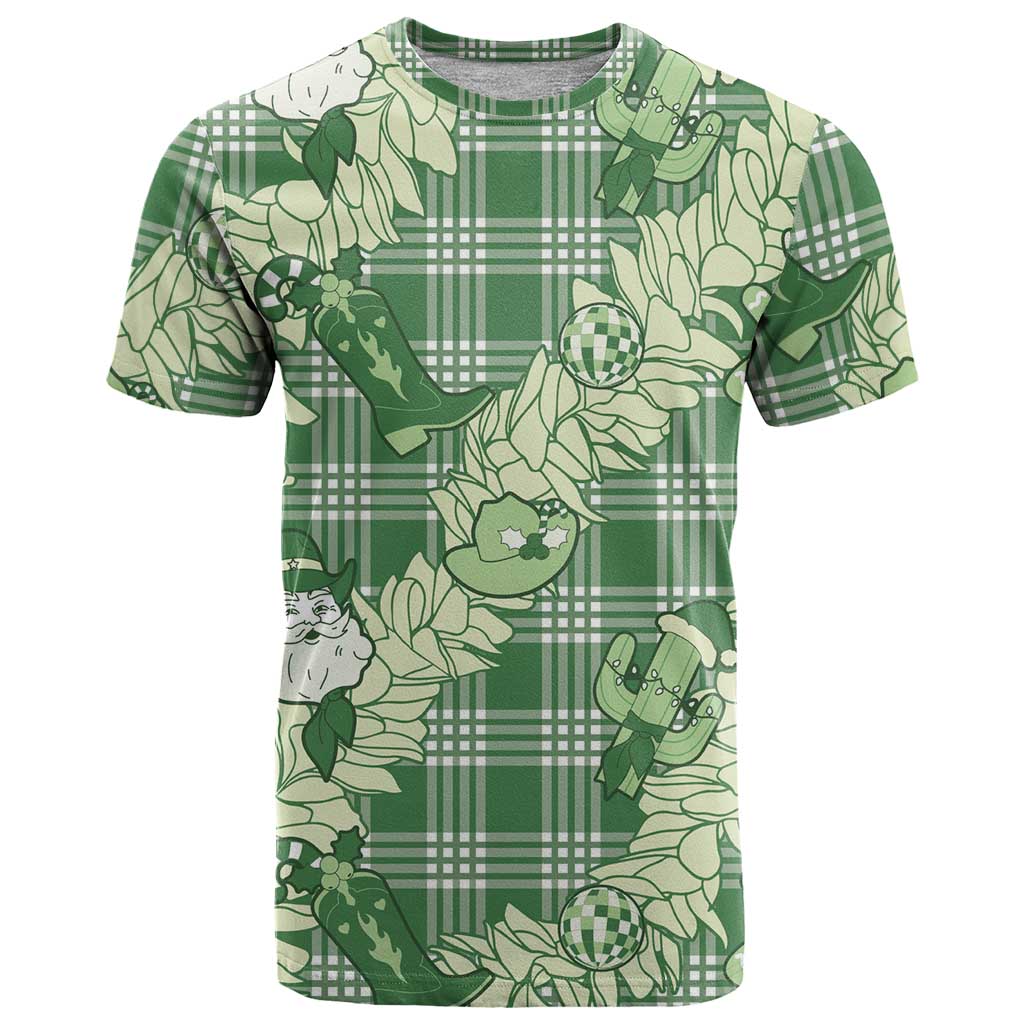Green Palaka Hawaii Cowboy Christmas T Shirt Paniolo Mix Maile Lei LT7 Green - Polynesian Pride