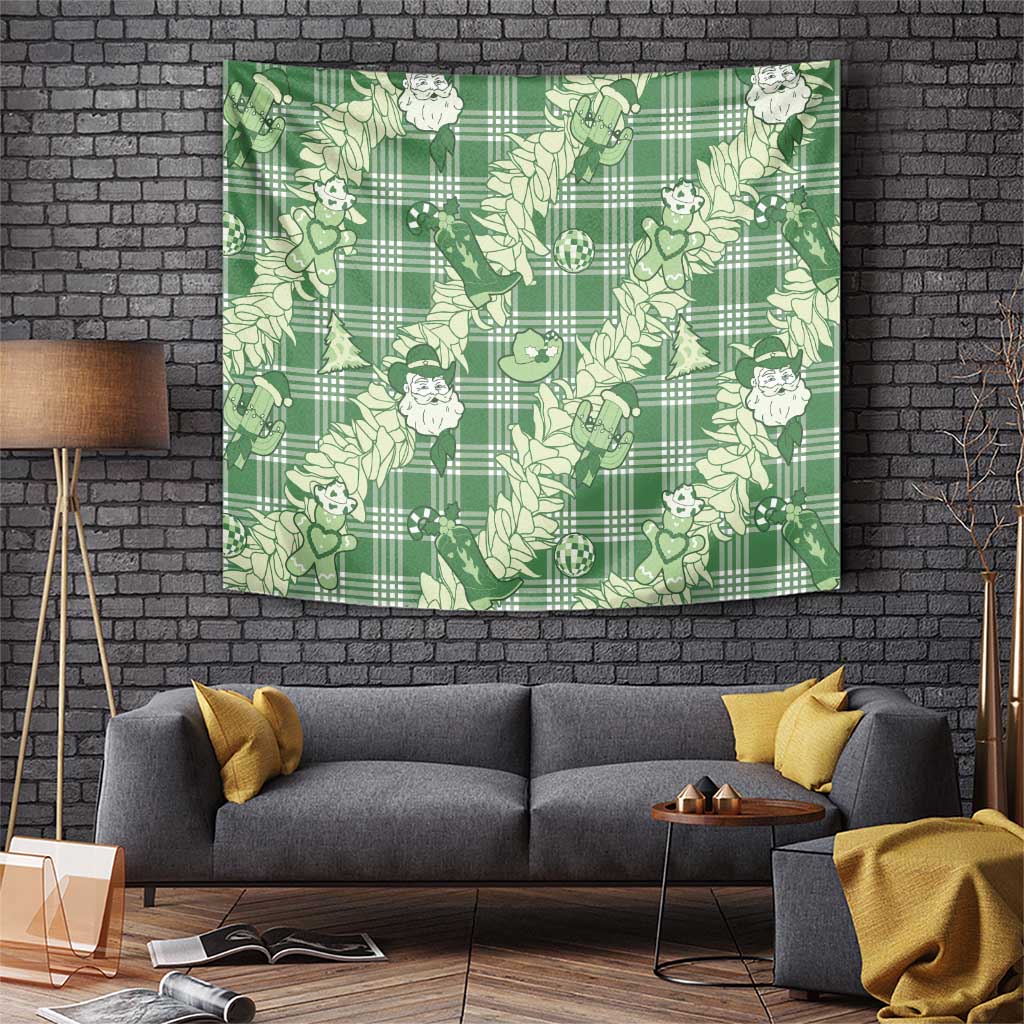 Green Palaka Hawaii Cowboy Christmas Tapestry Paniolo Mix Maile Lei LT7 Green - Polynesian Pride