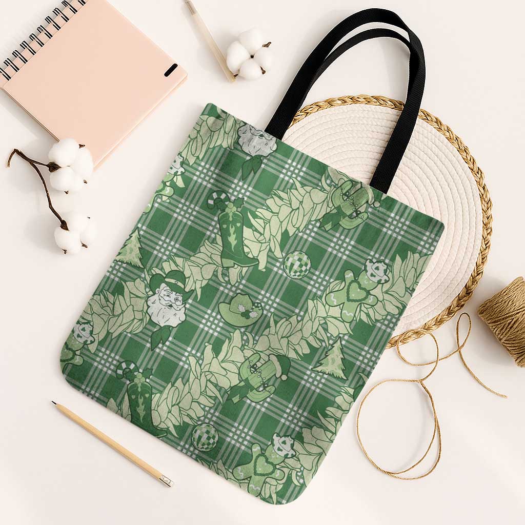 Green Palaka Hawaii Cowboy Christmas Tote Bag Paniolo Mix Maile Lei LT7 Black Strap One Size Green - Polynesian Pride