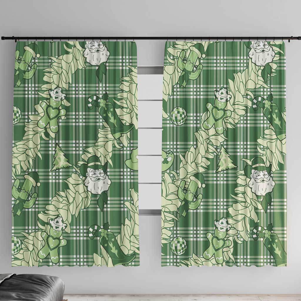 Green Palaka Hawaii Cowboy Christmas Window Curtain Paniolo Mix Maile Lei LT7 With Hooks Green - Polynesian Pride