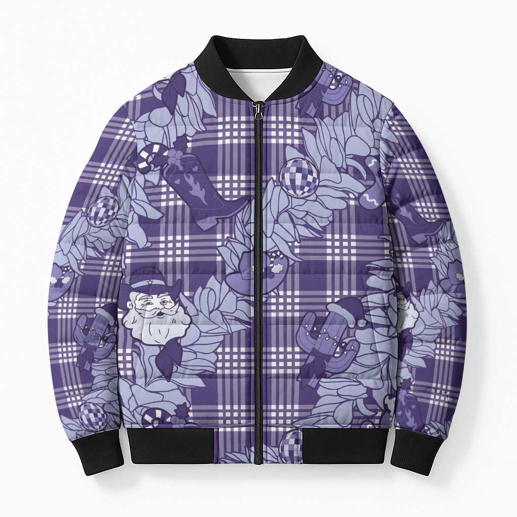 Purple Palaka Hawaii Cowboy Christmas Bomber Puffer Jacket Paniolo Mix Maile Lei LT7 Unisex Purple - Polynesian Pride