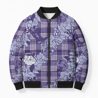 Purple Palaka Hawaii Cowboy Christmas Bomber Puffer Jacket Paniolo Mix Maile Lei LT7 Unisex Purple - Polynesian Pride