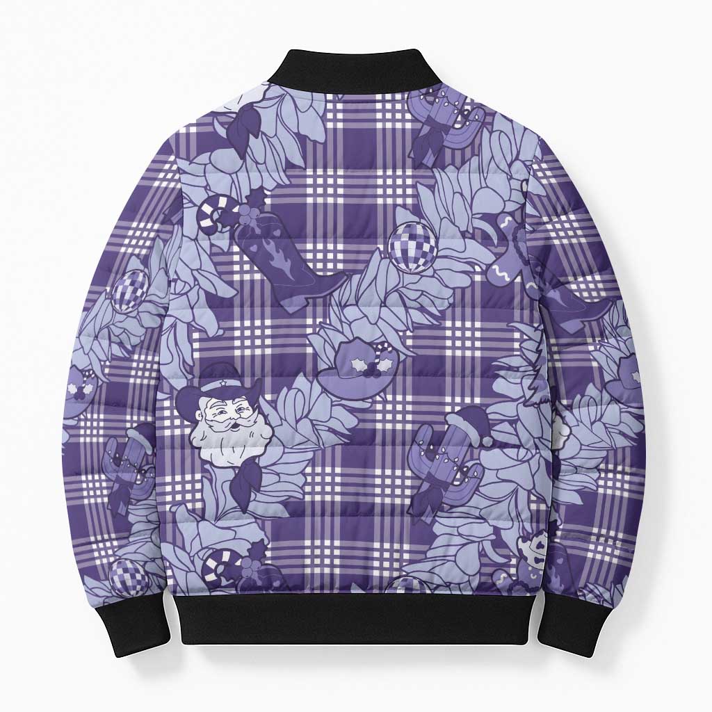 Purple Palaka Hawaii Cowboy Christmas Bomber Puffer Jacket Paniolo Mix Maile Lei LT7 - Polynesian Pride