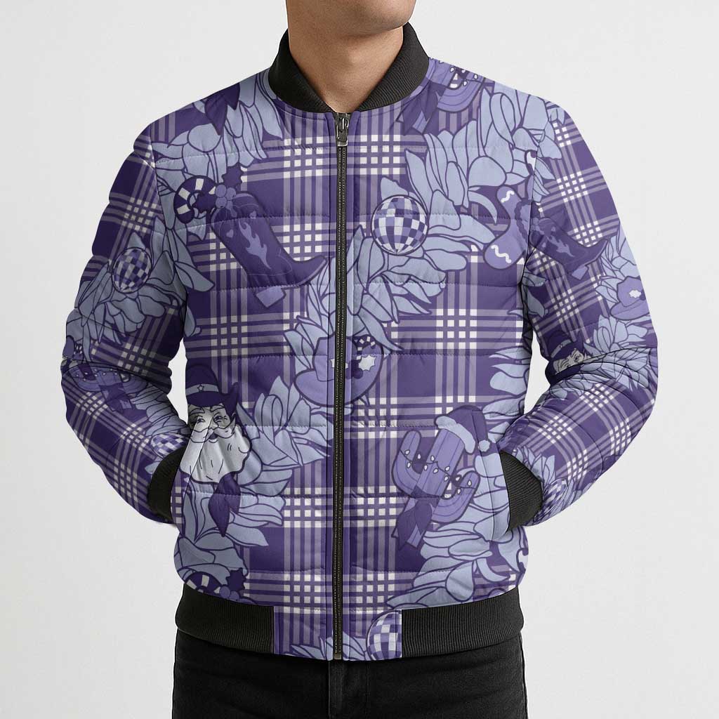 Purple Palaka Hawaii Cowboy Christmas Bomber Puffer Jacket Paniolo Mix Maile Lei LT7 - Polynesian Pride