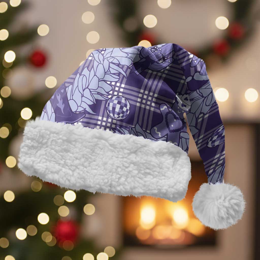 Purple Palaka Hawaii Cowboy Christmas Santa Hat Paniolo Mix Maile Lei LT7 With Fur Purple - Polynesian Pride