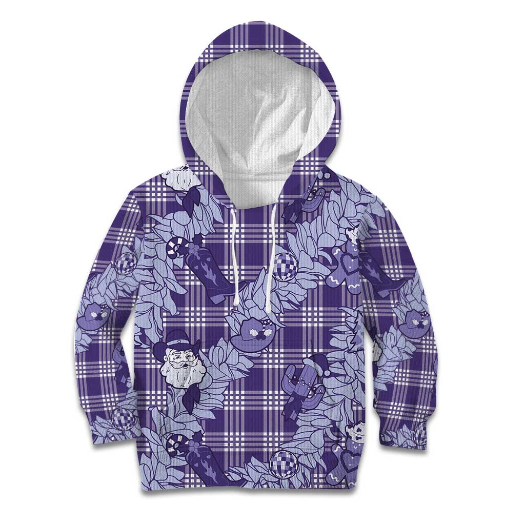 Purple Palaka Hawaii Cowboy Christmas Kid Hoodie Paniolo Mix Maile Lei LT7 Hoodie Purple - Polynesian Pride