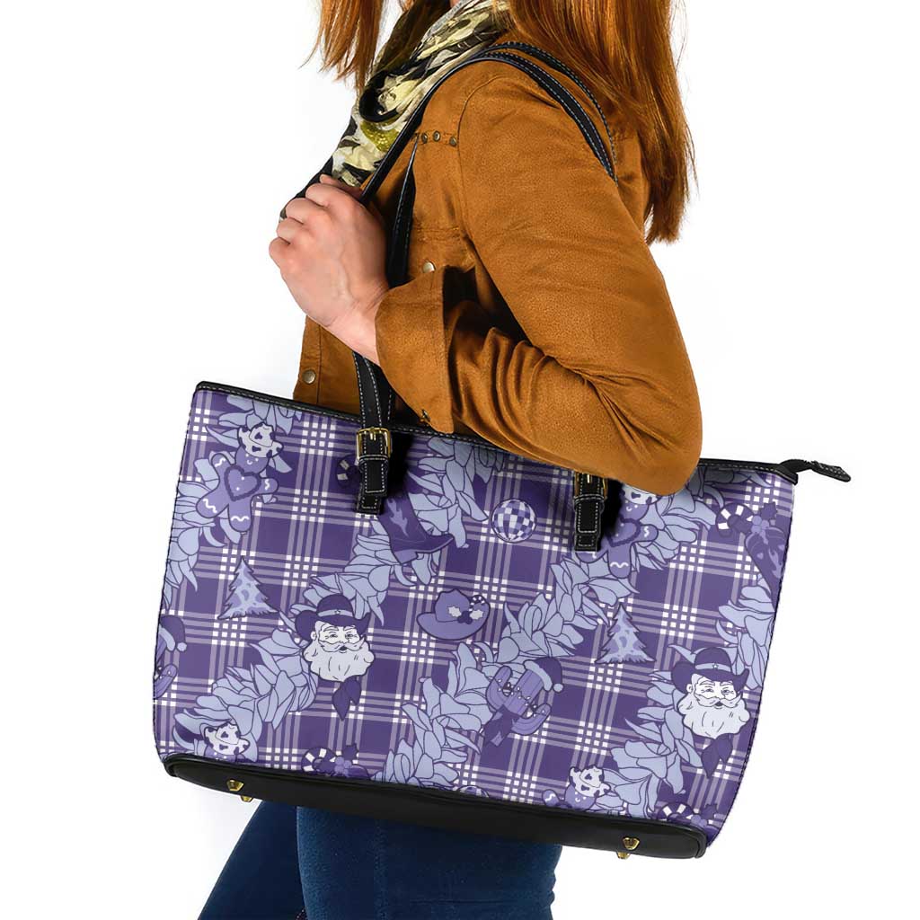 Purple Palaka Hawaii Cowboy Christmas Leather Tote Bag Paniolo Mix Maile Lei LT7 Purple - Polynesian Pride