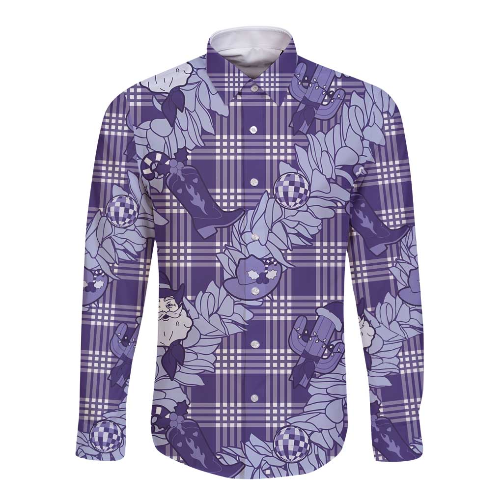 Purple Palaka Hawaii Cowboy Christmas Long Sleeve Button Shirt Paniolo Mix Maile Lei LT7 Unisex Purple - Polynesian Pride